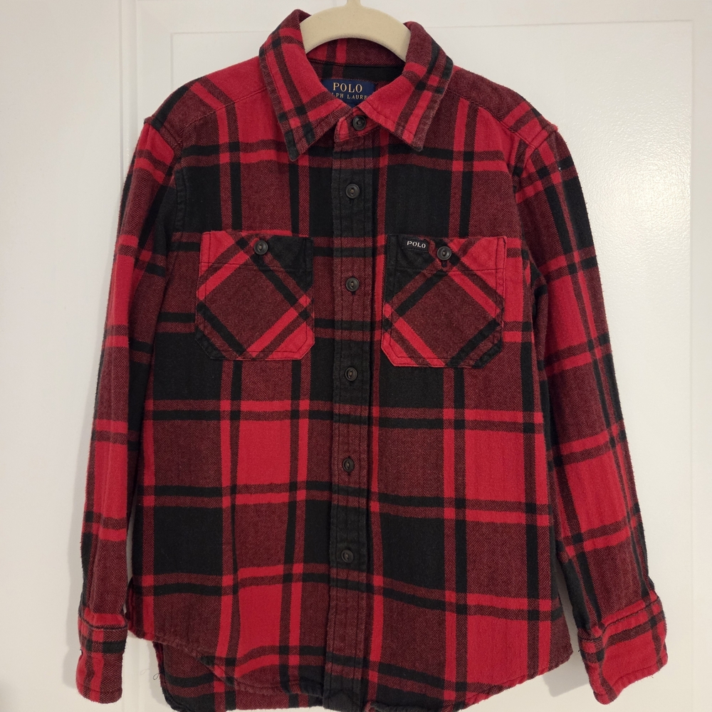 Polo by Ralph Lauren Kids Red and Black Plaid Button Down Shirt- Size 6